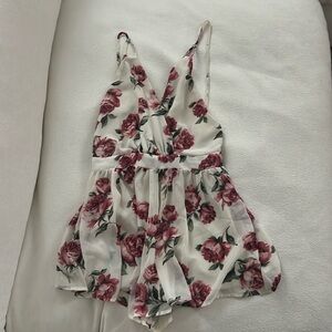 Backless white and pink floral romper